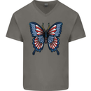 American Butterfly Flag USA July 4th Mens V-Neck Cotton T-Shirt Charcoal