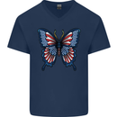 American Butterfly Flag USA July 4th Mens V-Neck Cotton T-Shirt Navy Blue