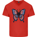 American Butterfly Flag USA July 4th Mens V-Neck Cotton T-Shirt Red