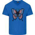 American Butterfly Flag USA July 4th Mens V-Neck Cotton T-Shirt Royal Blue