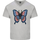 American Butterfly Flag USA July 4th Mens V-Neck Cotton T-Shirt Sports Grey