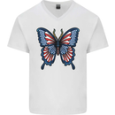 American Butterfly Flag USA July 4th Mens V-Neck Cotton T-Shirt White