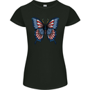 American Butterfly Flag USA July 4th Womens Petite Cut T-Shirt Black
