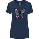 American Butterfly Flag USA July 4th Womens Wider Cut T-Shirt Navy Blue