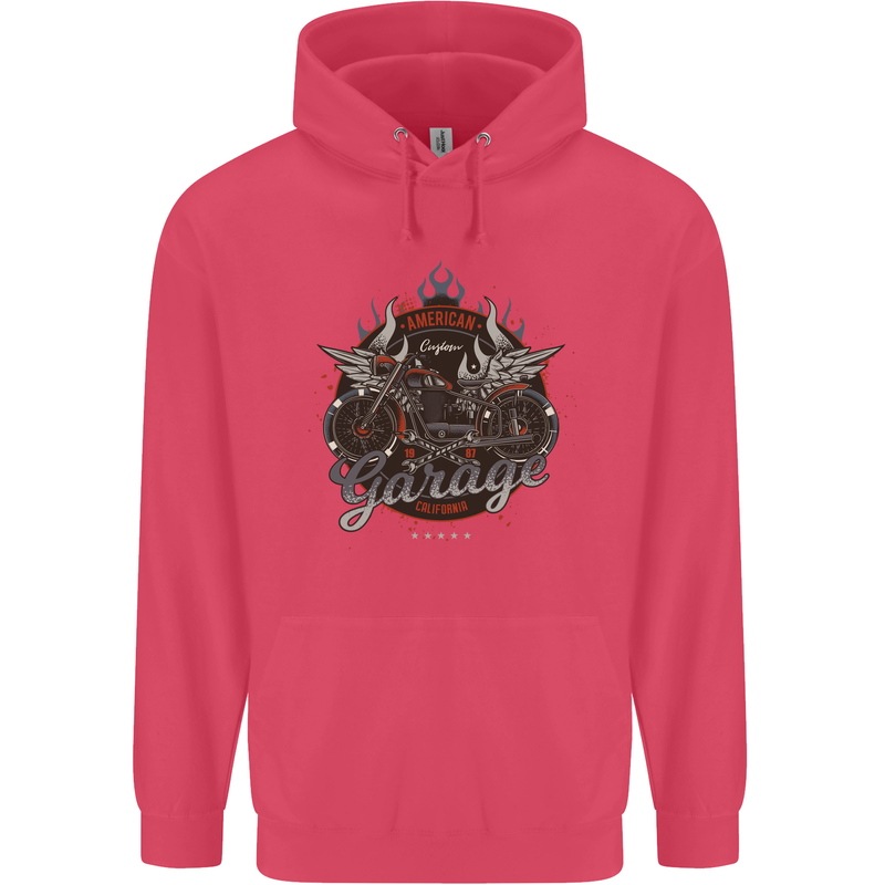 American Custom Garage Biker Motorcycle Childrens Kids Hoodie Heliconia
