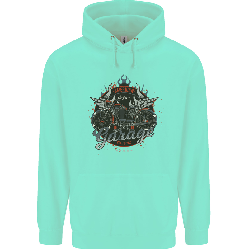American Custom Garage Biker Motorcycle Childrens Kids Hoodie Peppermint