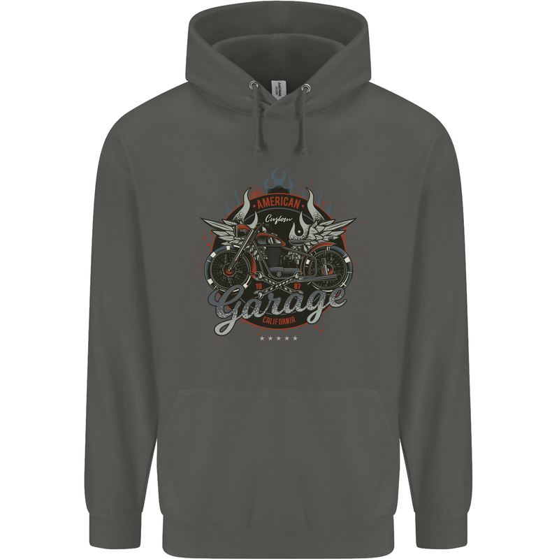 American Custom Garage Biker Motorcycle Childrens Kids Hoodie Storm Grey