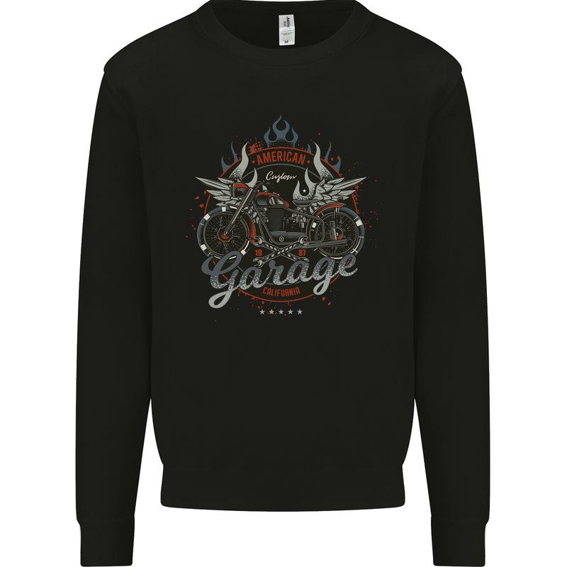 American Custom Garage Biker Motorcycle Kids Sweatshirt Jumper Black