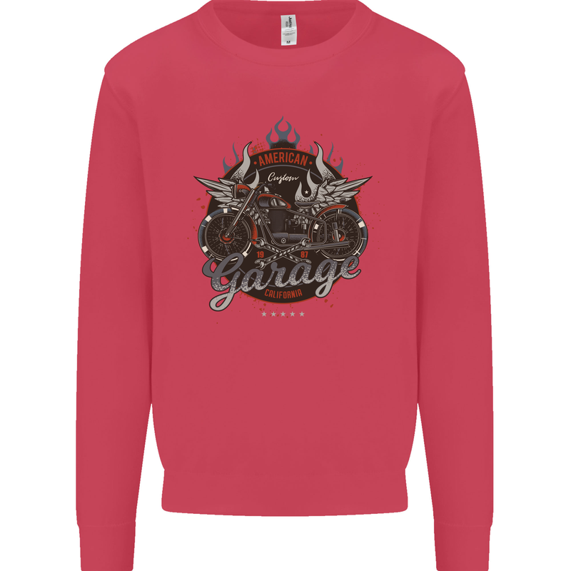 American Custom Garage Biker Motorcycle Kids Sweatshirt Jumper Heliconia