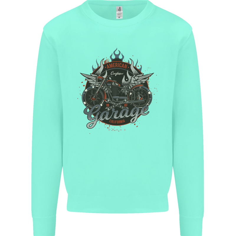 American Custom Garage Biker Motorcycle Kids Sweatshirt Jumper Peppermint