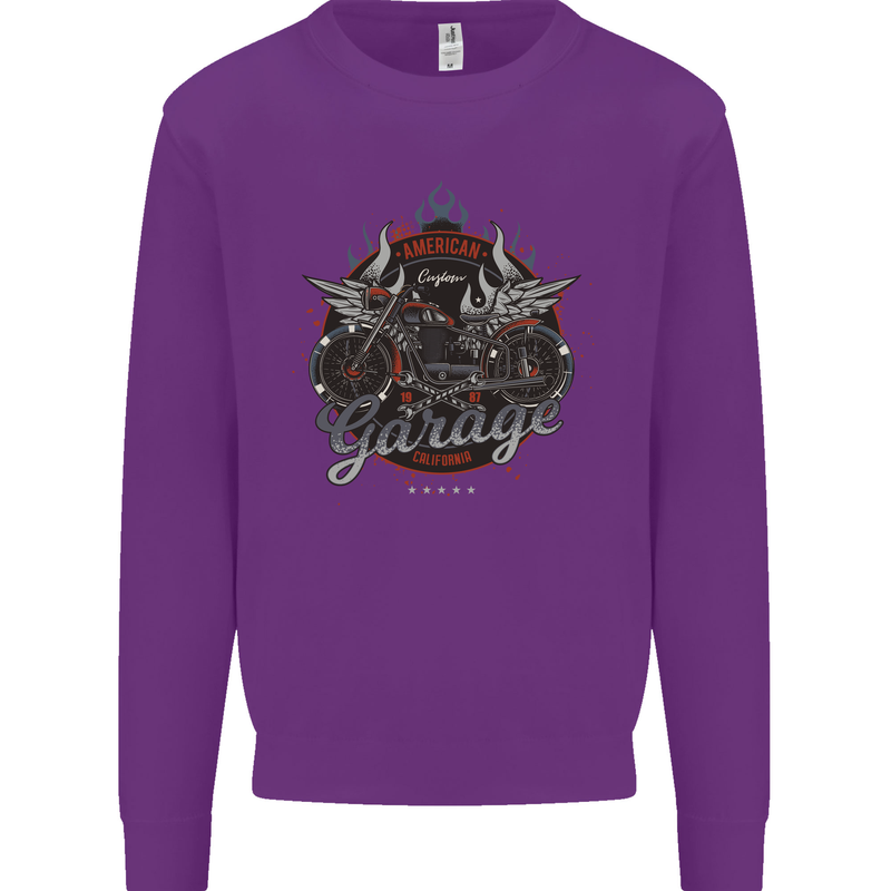 American Custom Garage Biker Motorcycle Kids Sweatshirt Jumper Purple