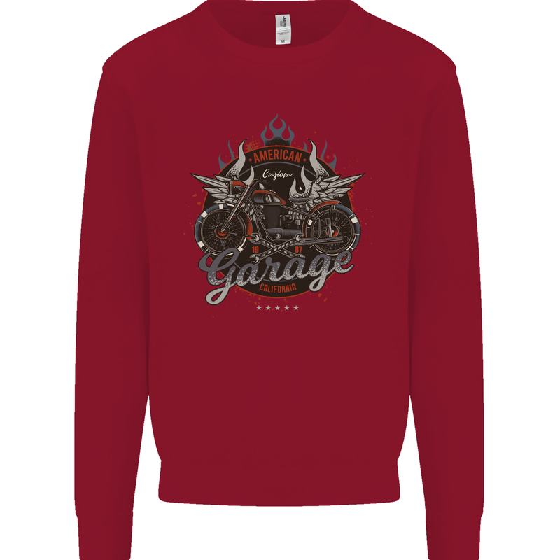 American Custom Garage Biker Motorcycle Kids Sweatshirt Jumper Red