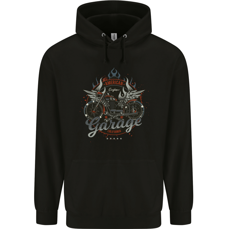 American Custom Garage Biker Motorcycle Mens 80% Cotton Hoodie Black
