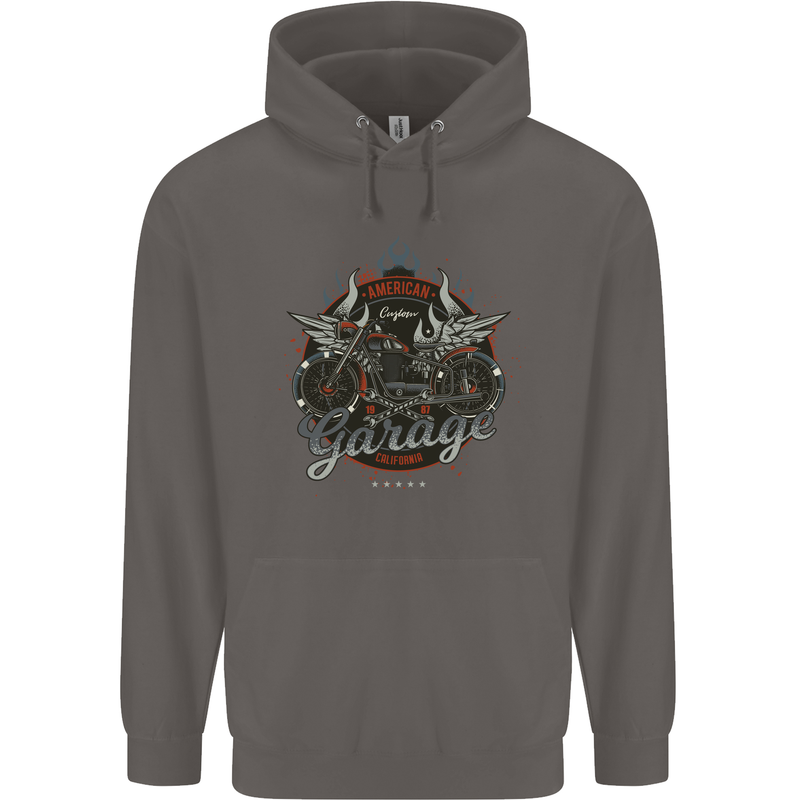 American Custom Garage Biker Motorcycle Mens 80% Cotton Hoodie Charcoal