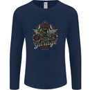 American Custom Garage Biker Motorcycle Mens Long Sleeve T-Shirt Navy Blue