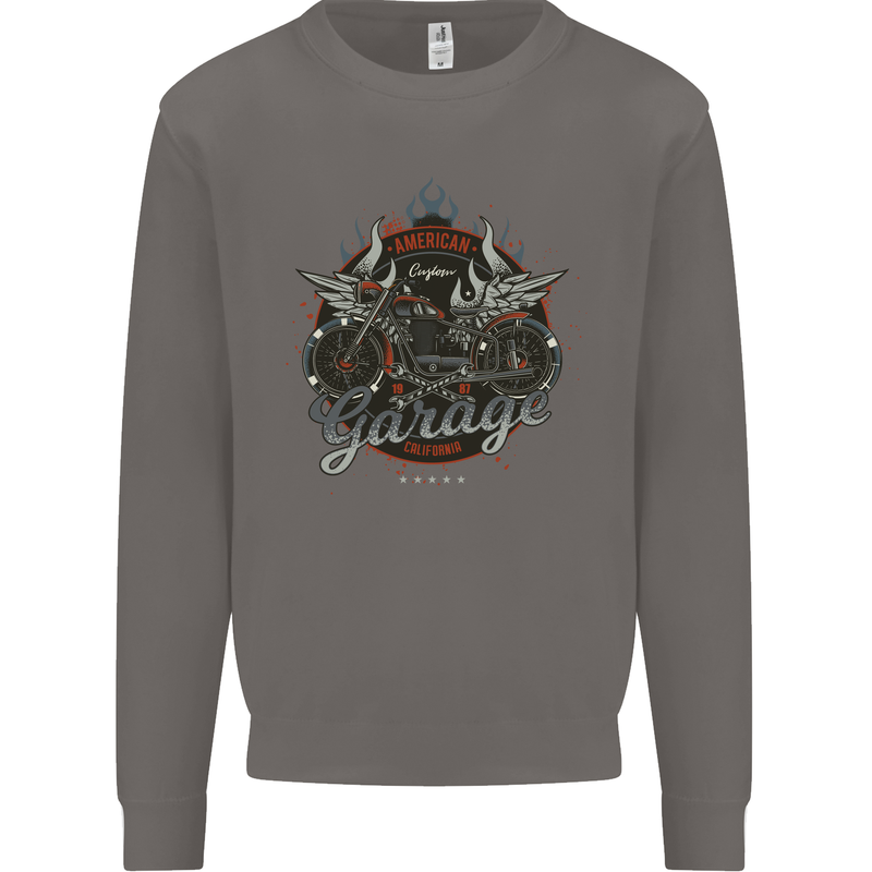 American Custom Garage Biker Motorcycle Mens Sweatshirt Jumper Charcoal