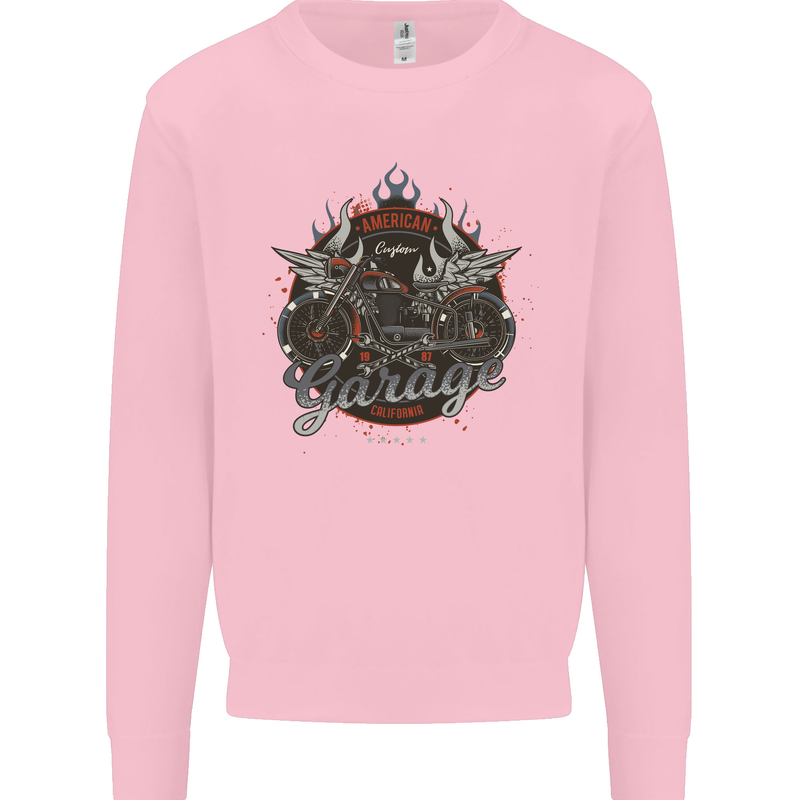 American Custom Garage Biker Motorcycle Mens Sweatshirt Jumper Light Pink