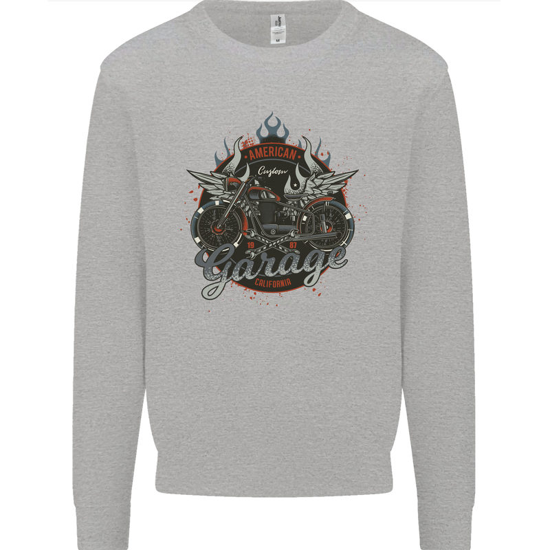 American Custom Garage Biker Motorcycle Mens Sweatshirt Jumper Sports Grey