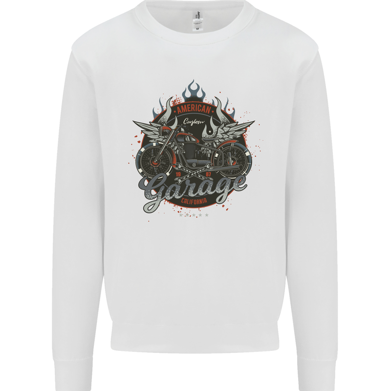 American Custom Garage Biker Motorcycle Mens Sweatshirt Jumper White