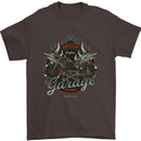 American Custom Garage Biker Motorcycle Mens T-Shirt Cotton Gildan Dark Chocolate