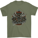 American Custom Garage Biker Motorcycle Mens T-Shirt Cotton Gildan Military Green