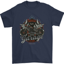 American Custom Garage Biker Motorcycle Mens T-Shirt Cotton Gildan Navy Blue