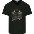 American Custom Garage Biker Motorcycle Mens V-Neck Cotton T-Shirt Black