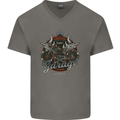American Custom Garage Biker Motorcycle Mens V-Neck Cotton T-Shirt Charcoal