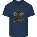 American Custom Garage Biker Motorcycle Mens V-Neck Cotton T-Shirt Navy Blue