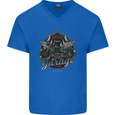 American Custom Garage Biker Motorcycle Mens V-Neck Cotton T-Shirt Royal Blue