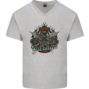 American Custom Garage Biker Motorcycle Mens V-Neck Cotton T-Shirt Sports Grey