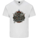 American Custom Garage Biker Motorcycle Mens V-Neck Cotton T-Shirt White