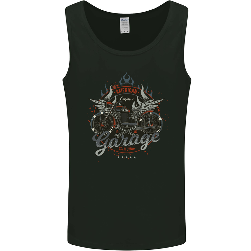 American Custom Garage Biker Motorcycle Mens Vest Tank Top Black