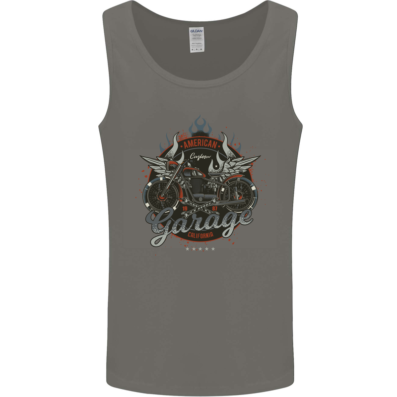 American Custom Garage Biker Motorcycle Mens Vest Tank Top Charcoal