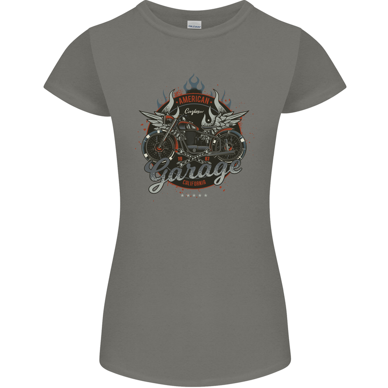 American Custom Garage Biker Motorcycle Womens Petite Cut T-Shirt Charcoal