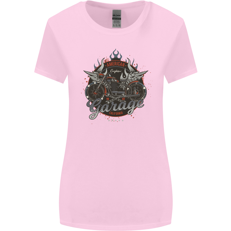 American Custom Garage Biker Motorcycle Womens Wider Cut T-Shirt Light Pink
