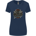 American Custom Garage Biker Motorcycle Womens Wider Cut T-Shirt Navy Blue