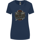 American Custom Garage Biker Motorcycle Womens Wider Cut T-Shirt Navy Blue