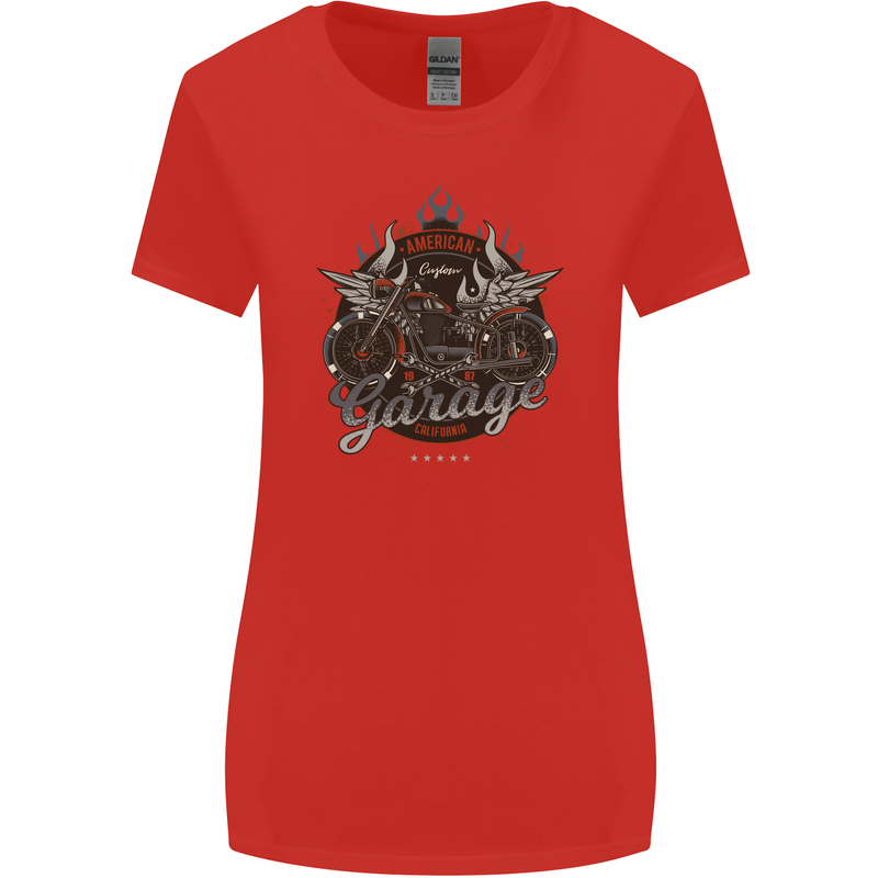 American Custom Garage Biker Motorcycle Womens Wider Cut T-Shirt Red