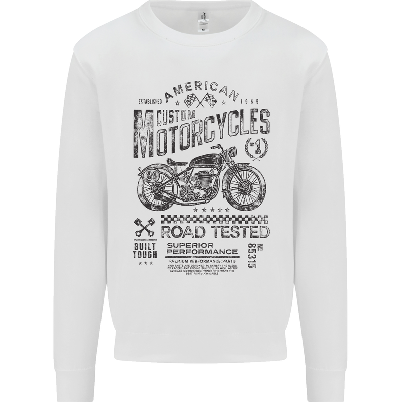 American Custom Motorbike Biker Motorcycle Kids Sweatshirt Jumper White