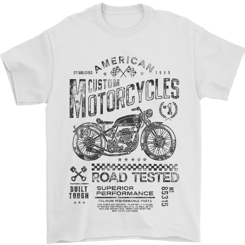American Custom Motorbike Biker Motorcycle Mens T-Shirt Cotton Gildan White