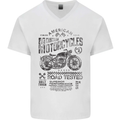 American Custom Motorbike Biker Motorcycle Mens V-Neck Cotton T-Shirt White