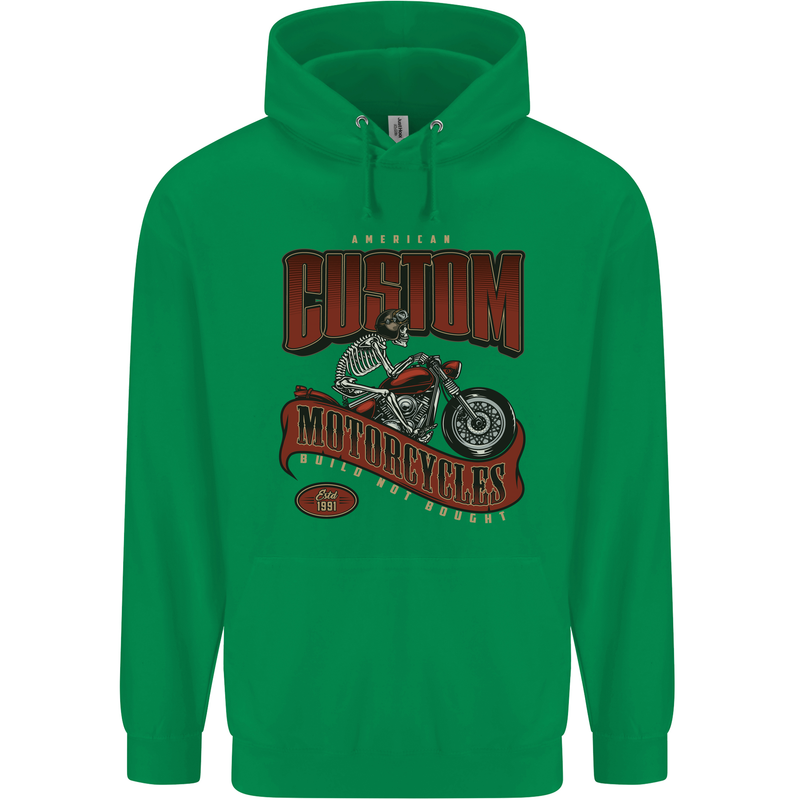 American Custom Motorcycles Biker Motorbike Childrens Kids Hoodie Irish Green