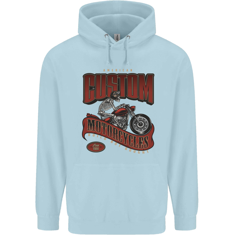 American Custom Motorcycles Biker Motorbike Childrens Kids Hoodie Light Blue