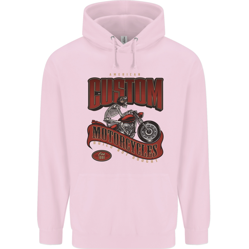 American Custom Motorcycles Biker Motorbike Childrens Kids Hoodie Light Pink