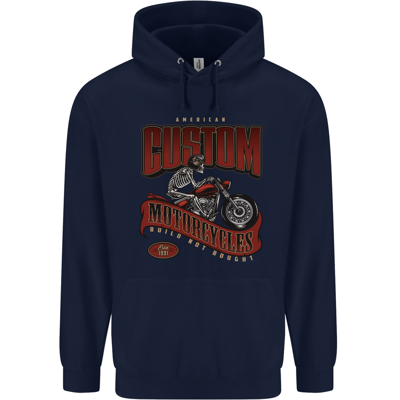 American Custom Motorcycles Biker Motorbike Childrens Kids Hoodie Navy Blue