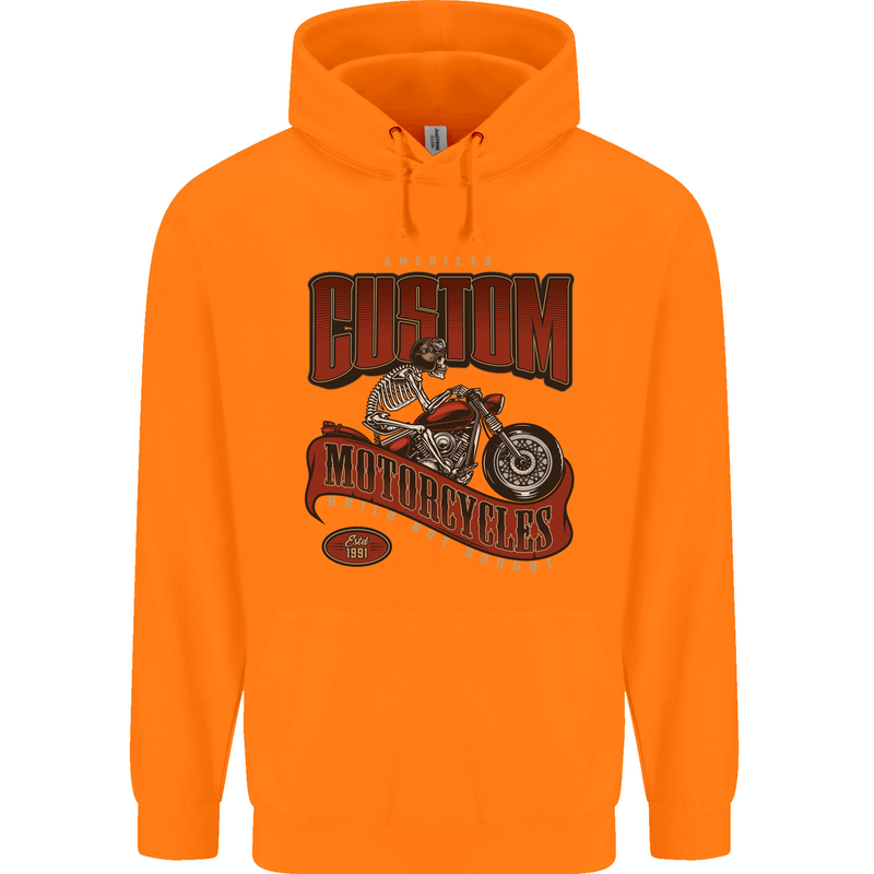 American Custom Motorcycles Biker Motorbike Childrens Kids Hoodie Orange