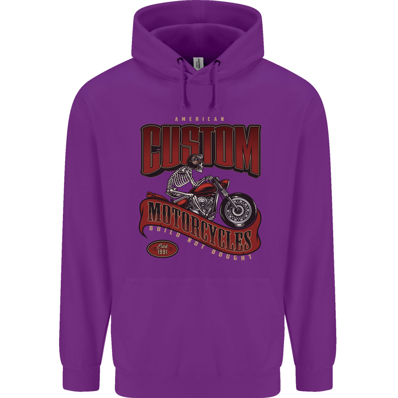 American Custom Motorcycles Biker Motorbike Childrens Kids Hoodie Purple