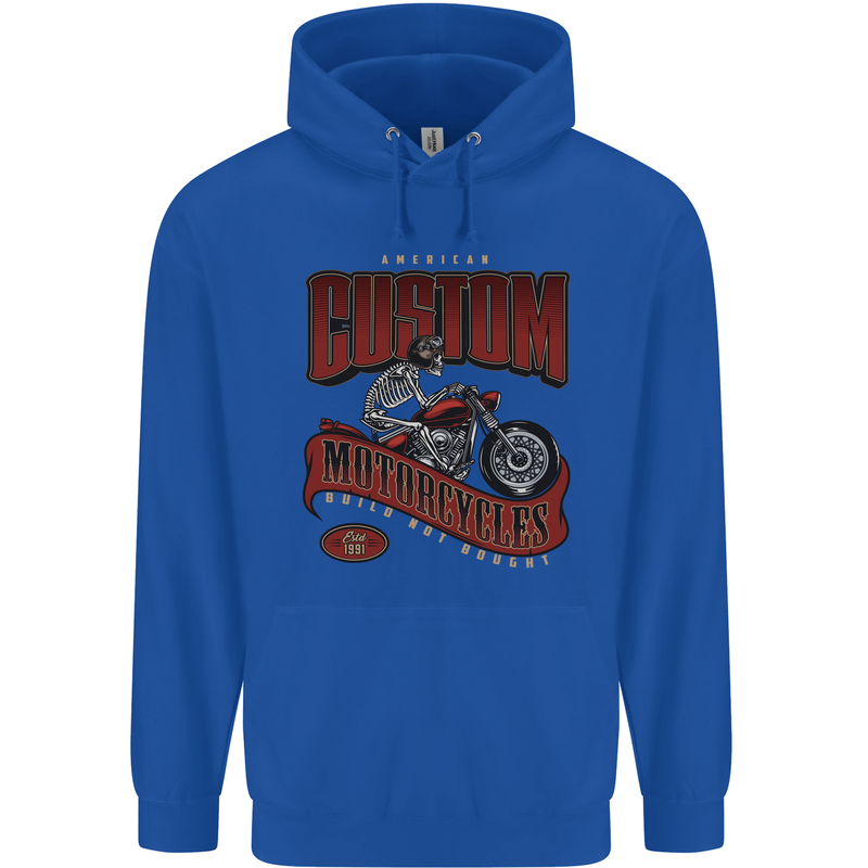 American Custom Motorcycles Biker Motorbike Childrens Kids Hoodie Royal Blue