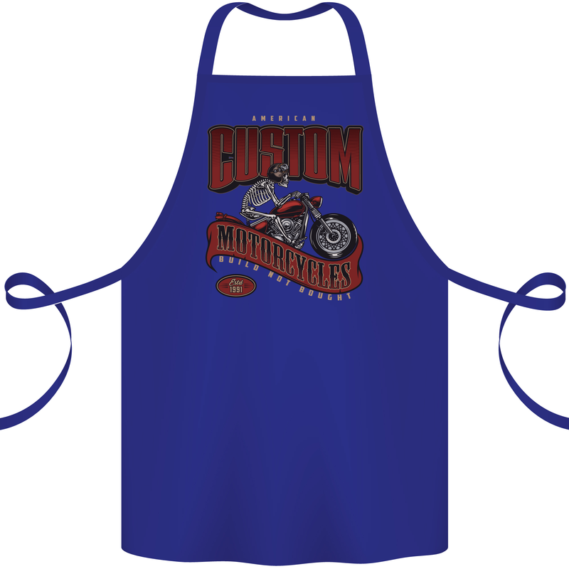 American Custom Motorcycles Biker Motorbike Cotton Apron 100% Organic Royal Blue